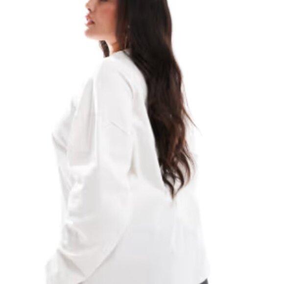 ASOS DESIGN Curve long sleeve skater in cream - Picture 2 of 3